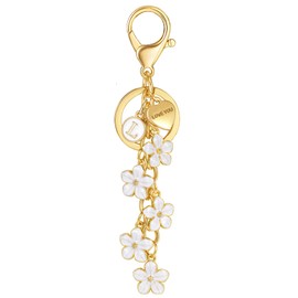 XGALBLA Women's White Cute Flower Initial Letter Keychain with Love You Heart, Flower Bag Charms Enameled Keychain Handbag Purse Bag Accessories(White L)