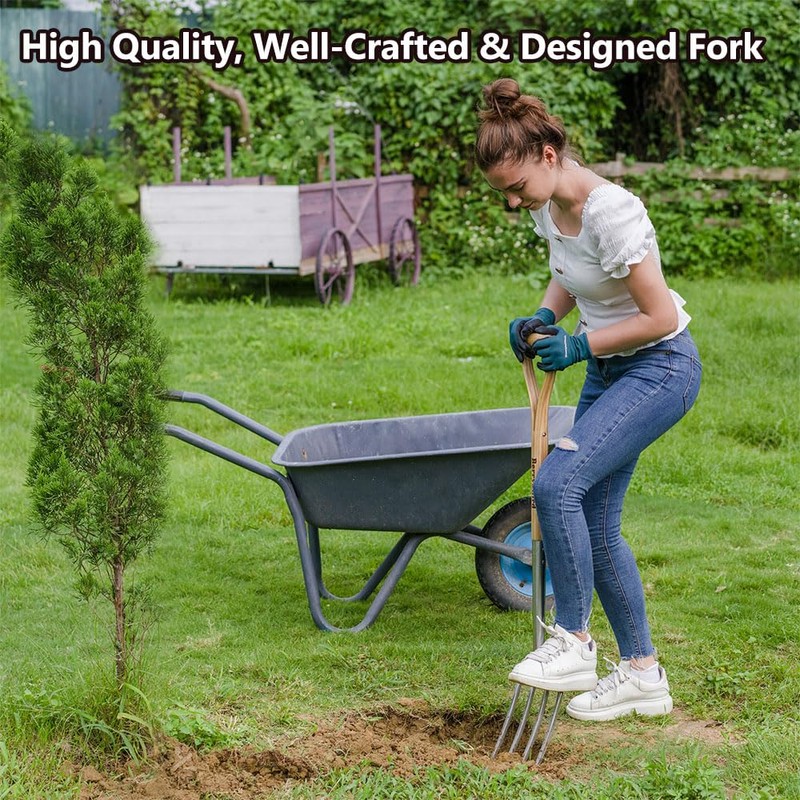 Berry&Bird Garden Digging Fork, 37.4" Stainless Steel Garden Spading Fork