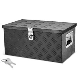 Auto Dynasty Aluminum Tool Boxes Truck Bed Organizer with Fixed Side Handles, Keys with Lock, Powdercoated Black Aluminum & Steel