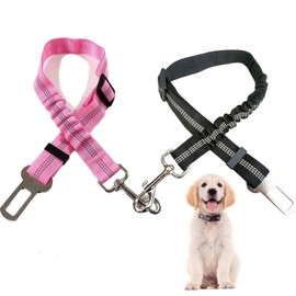2 Pcs Dog Seat Belts For Cars Uk, Dog Car Seat Belt, Adjustable And Durable Dog Seat Belts, Dog Harness For Car, Nylon Pet Safety Belts For Dogs Cats And Pets(Pink And Black)