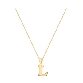 Carissima Gold Women's 9CT Yellow Gold 9mm X 16mm Plain 'L' Initial Pendant on 9CT Yellow Gold 25 Diamond Cut Adjustable Curb Chain 41CM/16'-46CM/18' Necklace