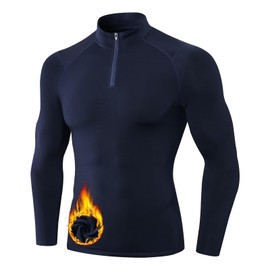 Tesuwel Mens Thermal Shirts Long Sleeve 1/4 Zip Cycling Ski Base Layer Men Cold Weather Men's Compression Shirts Fleece Hunting Thermals for Men Winter Underwear Tops Quick Dry Wicking 517 Navy M