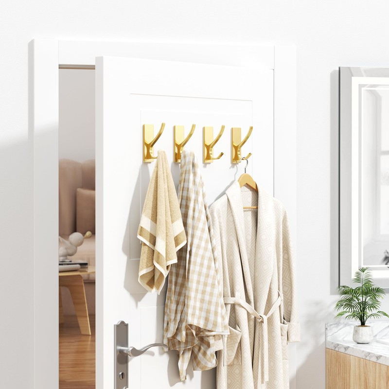 Josmimic Gold Self Adhesive Towel Hooks, Extra Sticky and Strong