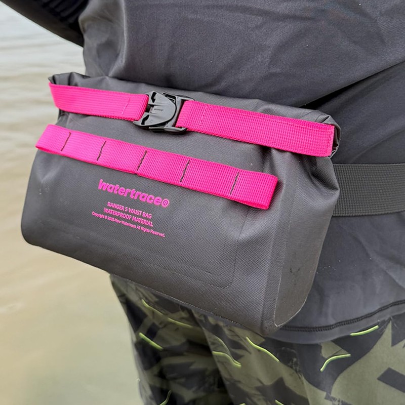 Watertrace Waterproof Waist Bag, 2L Capacity, Roll Top, Black/Pink/White/Purple, Outdoor,