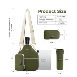 Pickleball Bag Adjustable Crossbody Bag lightweight Pickle Ball Paddle Bag Equipment Single Racket Bag- Holds Paddles, Balls, Accessories with Water Bottle Bag and wallet for Men and Women (Green)