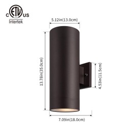 mirrea 14" Modern Outdoor Porch Light Patio Light in 2 Lights with Aluminum Cylinder and Tempered Glass Cover Waterproof Wall Sconce 2 Pack (Oil Rubbed Bronze)