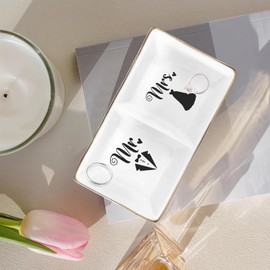 Mr. & Mrs. Ring Dish - Elegant Ceramic Ring Holder for Engagement, Wedding, and Bridal Shower Gifts - Honeymoon Keepsake for Friends, Newlyweds, and Bride-to-Be
