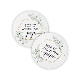 Pop It When She Pops Champagne Tag | 30 Pack | 2.5" inch Circle Tag with Pre-Cut Hole | Baby Shower Party Favor Tag | Gold Wreath with Greenery Design for Baby Shower Party Favor