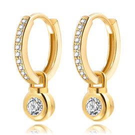 Gold Hoop Earrings for Women, Gold Hoop Earrings with 14K Real Gold Plated, Gold Earrings with Short Chain, Hypoallergenic Earrings, Trendy Jewellery for Girls Women, Brass, No Gemstone