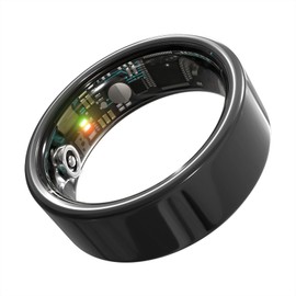 Smart Ring Health Monitoring 5ATM Waterproof Fitness Tracker with Glossy Titanium Surface Blood Oxygen/Sleep/Stress Tracking Women’s Cycle Prediction Sport Ring Compatible with iOS/Android Black 10