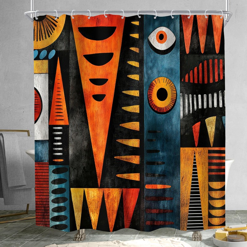 African American Shower Curtain Abstract Boho Tribal Bathroom Curtain Set