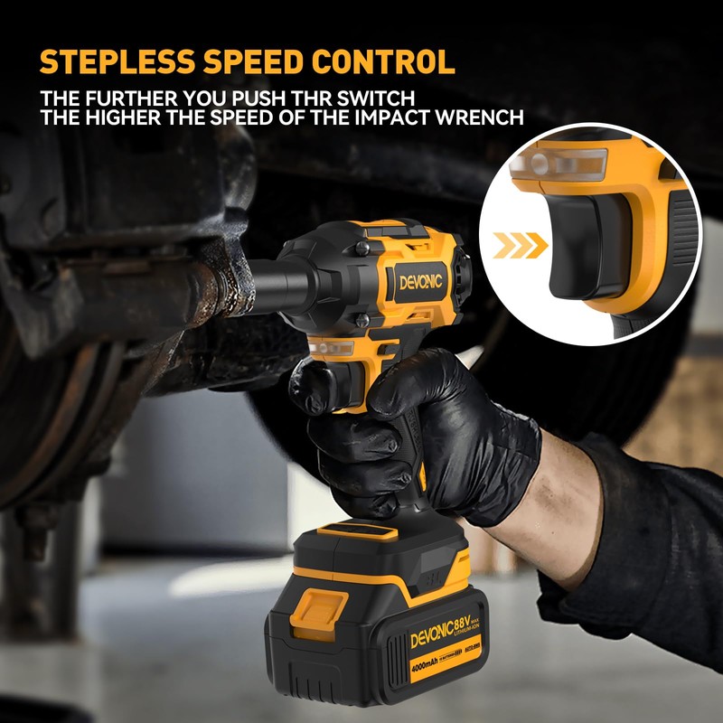 Devonic Cordless Impact Wrench,330ft-Lbs(450N.m) 21V Brushless Power Impact Wrenches,2800RPM High