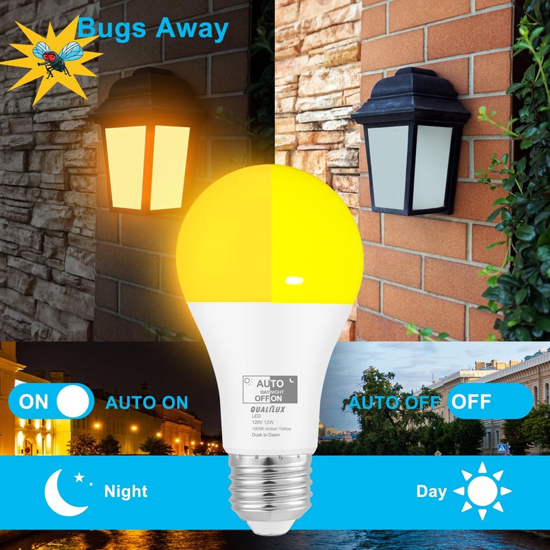 Qualilux Dusk to Dawn Light Bulbs, Auto On/Off Light Sensing