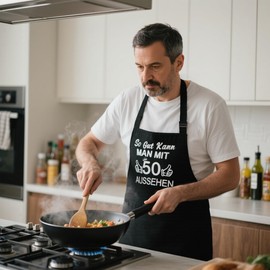 Bafiwu Funny BBQ Apron for Men, Cooking Apron Black, Gift for 30/40/50/60/70th Birthday, 50s, One size fits all