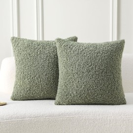 FUTEI Sage Green Throw Pillow Covers 20x20 Inch Set of 2,Furry Faux Fur Teddy Boucle Textured Cushion Covers,Soft Fluffy Decorative Pillow Case,Home Decor for Couch Bed Living Room Office Car