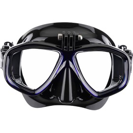 CRESSI Action Mask Black/Blue - Unisex Tauchmaske Reduziertem Volumen und Action-Cam-Halterung, Schwarz/Blau, Einheitsgröße