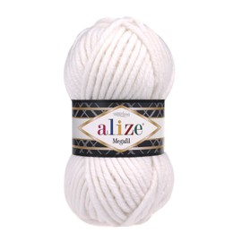Alize Superlana Megafil Yarn, 3 Balls per Ball, 100 g, 55 m, 75% Acrylic, 25% Wool, SuperBulky Yarn - 55 White