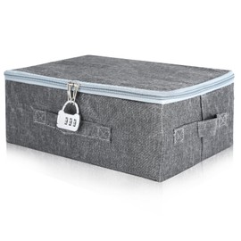 GUOYIHUA Storage Box with Lid Fabric, Lockable Box, Folding Box with Handles, Box with Lock, Foldable Fabric Box for Clothes, Toys, Bedding, Grey, (30 x 20 x 14 cm)