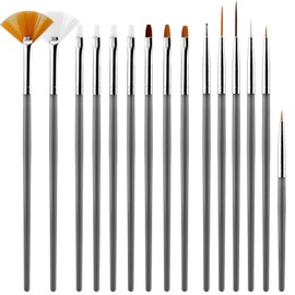 15 Pcs Nail Brushes, Nail Art Kit, Nail Art Brush Set for Nail Drawing, Nail Design, Nail Supplies (Grey)