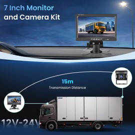 Reversing Camera with 7 Inch HD Monitor, Rear View Camera Car Supports IP69 Waterproof IR Night Vision, Reversing Camera for Trucks, Trailers, Caravans and Motorhomes, 15 m Cable