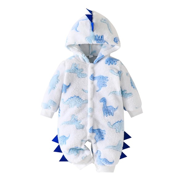 XIXIMAON Infant Baby Boy Plush Hooded Jumpsuit Dinosaur Pattern Button