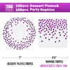 CENLBJ Purple and White Gold Paper Plates and Napkins 200Pack-100