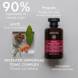 Apivita Shampoo Tonificante para Mujeres con Cabello Debilitado 250ml - Shampoo natural para la pérdida de cabello con complejo tónico patentado de hippophae, laurel y propóleo