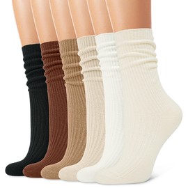 CHARMKING 6 Pairs Womens Crew Socks Cute Casual Athletic Socks Aesthetic Neutral Cotton Socks for Women（Assorted 1,9-11