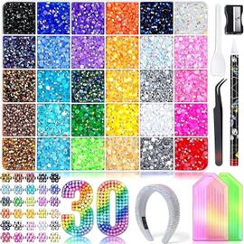 Glitter Stones Bedazzler Kit, 30,000 Pieces, 30 Colours, 3 mm Flat Back Rhinestones for DIY, Resin Jelly Rhinestones in Rainbow Colours, Crafts & Nail Art, Includes Tweezers and Pick Up Pen