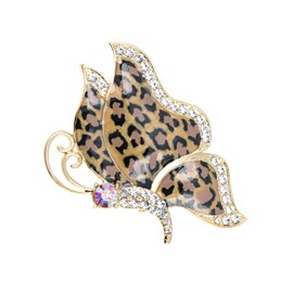 Alilang Golden Tone Butterfly Insect with Enamel Wild 80s Cheetah Cat Pattern Wing Animal Brooch Pin