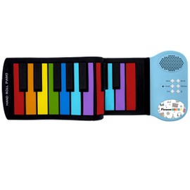 PicassoTiles Electronic Piano 49Key Flexible Roll-Up Keyboard with Recording Feature 8 Tones 6 Demo Songs Built-in Speaker Educational Music Toy for Kids Toddlers Boys Girls Rainbow Color Design PT49