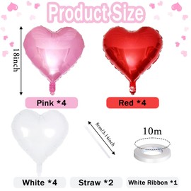15 Pcs Heart Shape Balloons Set 18 Inch Red Hot Pink Mylar Balloons for Valentines Day Golden Wedding Brithday Party Anniversary