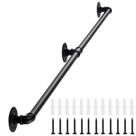 Senmit Handrail for Indoor Stairs - 5 Feet Wall Mount Industrial Iron Pipe - Metal Railing Non-Slip Grab Bar - Stairs Porch Deck Hand Rail Matte Black
