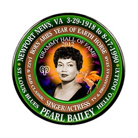 Pearl Mae Bailey Pin, Select Size, Born Aries As Chinese Zodiac Earth Horse. (2.25")