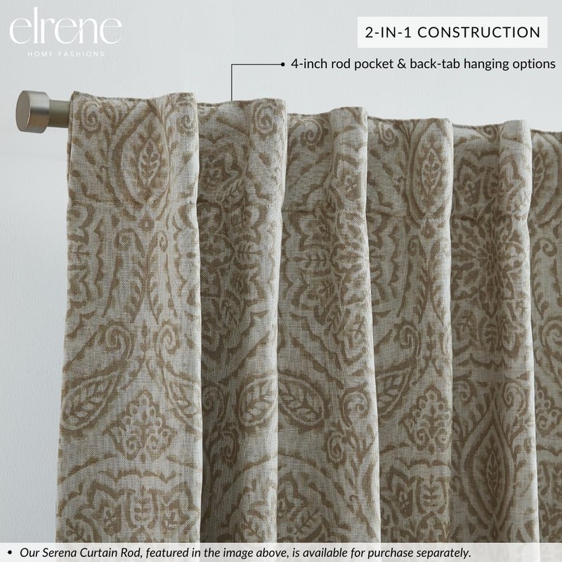 Elrene Home Fashions Giovanni Medallion Block Print Linen Blend Blackout
