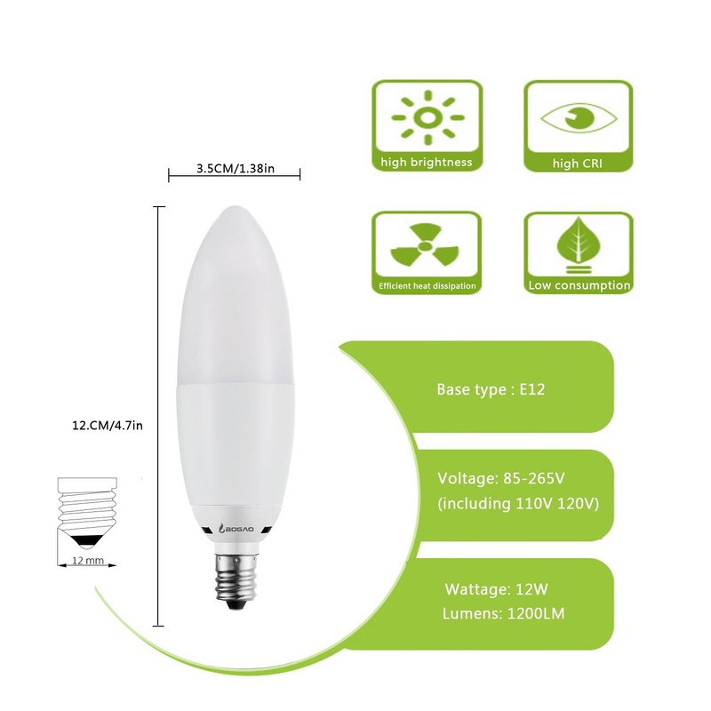 BOGAO 4 Pack Candelabra Bulb, 12W Warm White 3000K LED