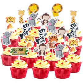 96 piezas de decoración para cupcakes con diseño de animales, zoológico, para decoración de cupcakes, para fiestas de cumpleaños temáticas zoológicos