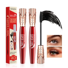 2Pcs Super Long Mascaras,4D Waterproof & Smudge Proof Mascara Liquid Lash Extensions Stereo Lengthening Mascara For Women,Quick-Not Sticky Long Lasting No Clumping
