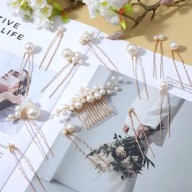 Nogeqi 13 Stück U-Förmige Perlen Haarnadeln Hochzeit, Haarschmuck Perlen Für Haare Braut, u-Förmig Haarspange Perlens Haarperlen Für Brautjungfern, Elegante Frauen, Mädchen (12 Größen)