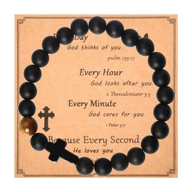 Religious Christian Gifts for Men Inspirational Baptism First Holy Communion Gifts for Boys Black Catholic Rosary Beaded Cross Bracelet Godson Christmas Birthday Gift Ideas Easter Faith God Bracelet