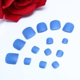 Cimenexe Square Press On Toe Nails Matte Artificial Toe Nails Blue Short Acrylic False Toe Nails Pure Colour Artificial Toe Nails Plain False Toe Nails for Women and Girls Pack of 24