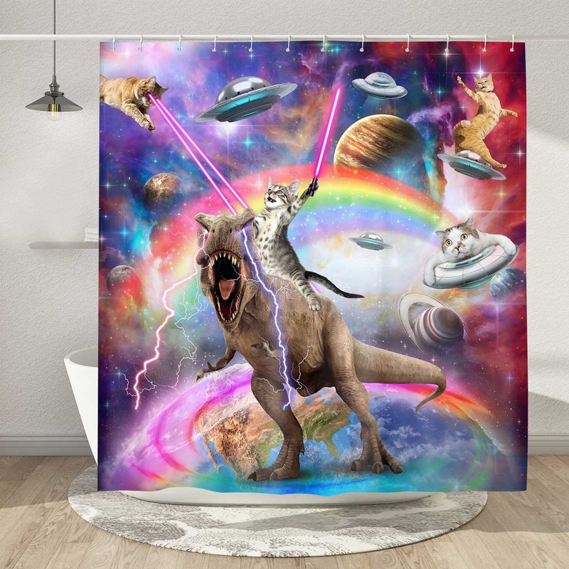 Uokiuki Funny Cat Shower Curtain Boys Kids Bathroom Decor, Cool