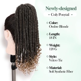 WIGER Clip In Dreadlock Ponytail Extensions Faux Locs Twisted Hairpiece for Black Women Ombre Blonde Medium Length Coily Curly Ponytails Goddess Locs Wrap Around Synthetic Fake Pony Hair