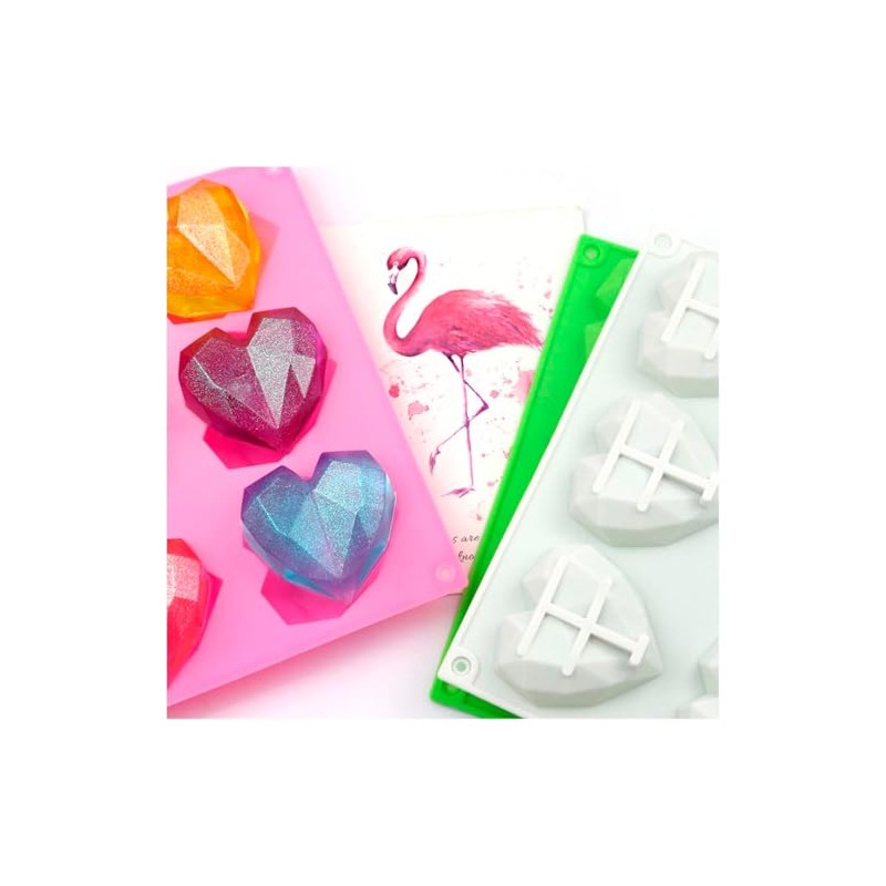 Molde Silicon 6 Corazones Corazon Diamante Geometrico
