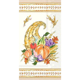 IHR Ideal Home Range Dinner Napkins Disposable 3-Ply Paper Hand Towels, 8.5" x 4.5", Cornucopia Collection, 16-Count