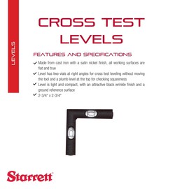 Starrett Cross Test Level with Two Vials at Right Angles - For Cross Leveling and Squareness Checks - Cast Iron with Satin Nickel Finish - 2-3/4" x 2-3/4" - 136