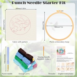 JSRQT Hummingbird Punch Needle Kit for Beginners, Punch Needle Embroidery Starter Kit for Adults Children, DIY Craft Cross Stitch Set, Handmade Punch Needle Embroidery Set with Tool for Home