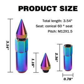 Osilly 20PCS M12x1.5 Car Wheel Lug Nuts with Pointed Cap, 60mm Height Aluminum Anti-Corrosion Automotive Wheels Rims Lug Nuts, Vehicle Cap Spiked Extended Tuner, Universal for SUV Truck RV（Multicolor）