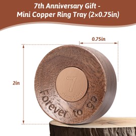 7 Year Anniversary for Him, Mini Solid Walnut Wood Copper Ring Dish Gifts for Her, Unique 7th Wedding Gift for Husband, 7 Years Down and Forever To Go Ring Tray Anniversary Present