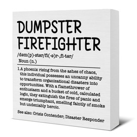 Office Desk Decor Funny Dumpster Firefighter Definition Wood Block Sign Decor for Home Office Desk Table Shelf, Cool Gifts for Coworkers
